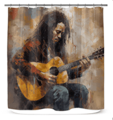 Elegant Sonic Serenade Shower Curtain with artistic design for modern bathrooms.